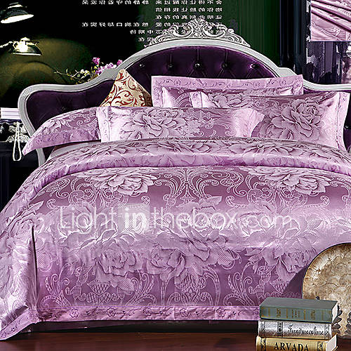 Mankedun Solid Color Jacquard Silk Cotton 4 PCS Set Bedding