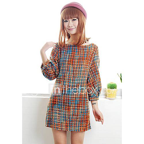 Womens Vintage Sweet Puff Sleeve Temperament Long Sleeve Dress