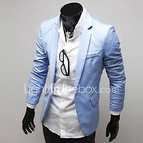 Aowofs Mens Korean Style Solid Color Fitted Causal Coat(Light Blue)