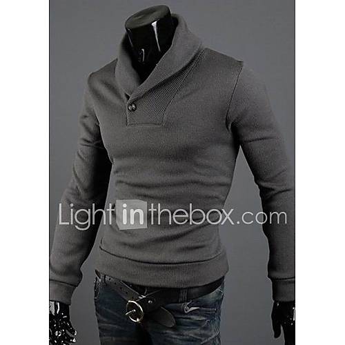Chaolfs Mens Korean Style Solid Color Slim Large Size Pullover Sweater(Gray)