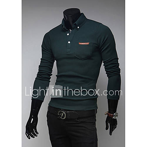 Midoo Turn Down Long Sleeve Collar Polo Shirt(Green)