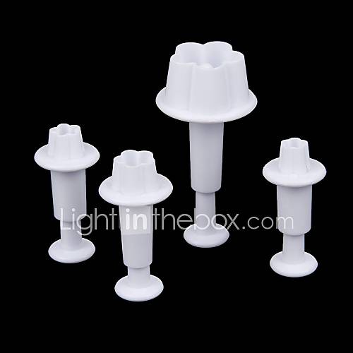 4 Piece Blossom Pattern White Plastic Fondant Plunger Cutter Set