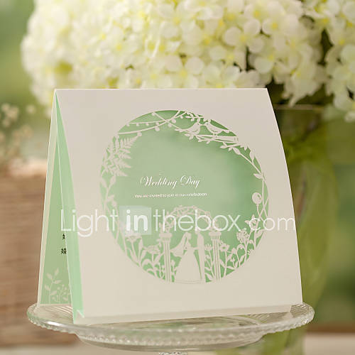 Green Top Fold Wedding Invitation   Set of 50