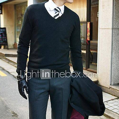Mens V Neck Autumn Trend All Match Slim Fashion Thicken Long Sleeve Sweater Jumper