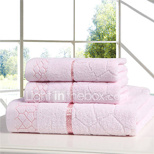 Siweidi Fashion Cotton Jacquard Water Cube Style Pattern Towel Set(Pink)