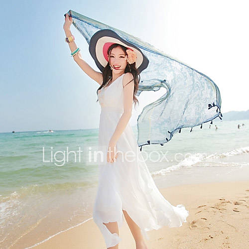 Loongzy Womens Bohemian Chiffon Solid Color Sleeveless White Dress
