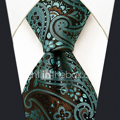 Mens Casual Blue Floral Print Silk Necktie