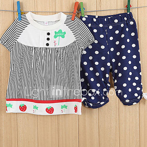 Girls Lovely Stripes Print Short Sleeve Clothing Sets