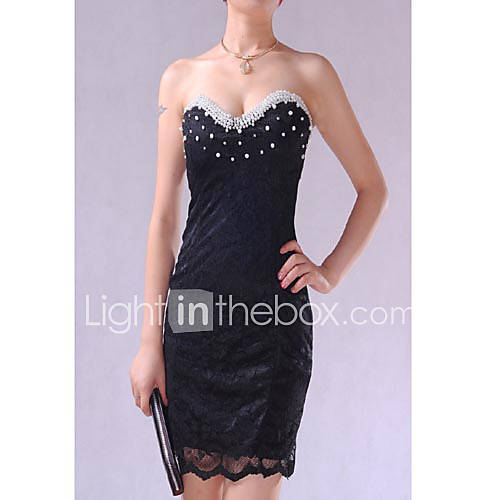 Nishang Sexy Nightclub See Through Lace Beading Tight Backless Dress (Black)
