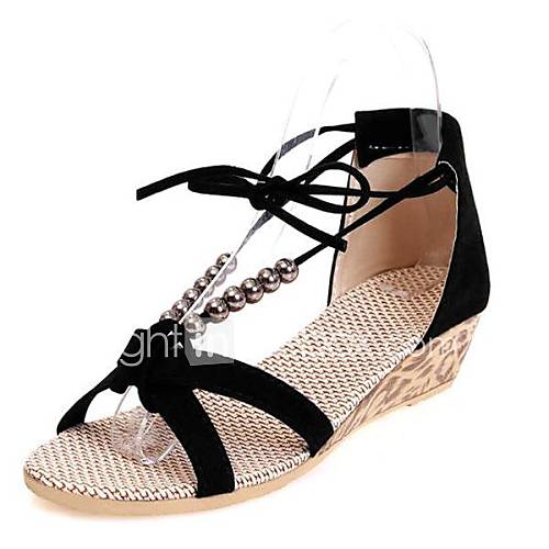 Suede Womens Low Heel Open Toe Sandals Shoes With Beading