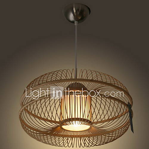 60W Modern Pendant Light with 1 Light in Bamboo Shade