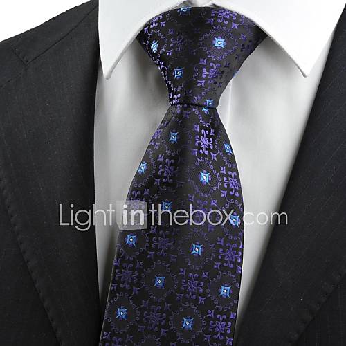 Tie Purple Black Bohemian Floral Checked Fashion Mens Tie Necktie Holiday Gift