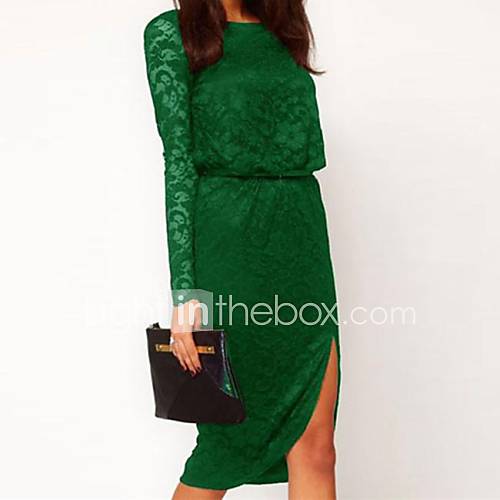 Womens Sexy Midi Dress in Lace with Cowl Back and Split