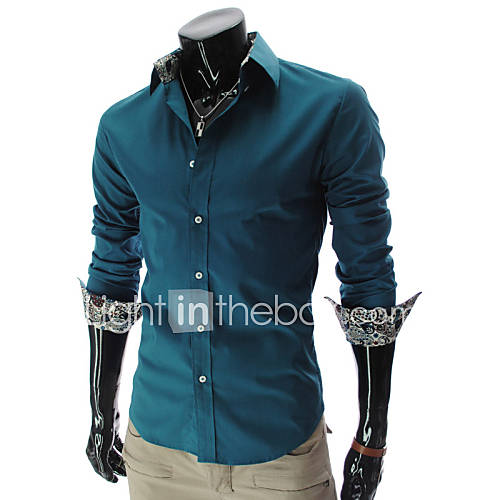 Cocollei mens luxury lapel long sleeve casual shirt (peridot)