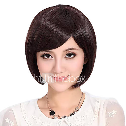 Human Hair Fashion Inclined Bang BOBO Short Straight Wig