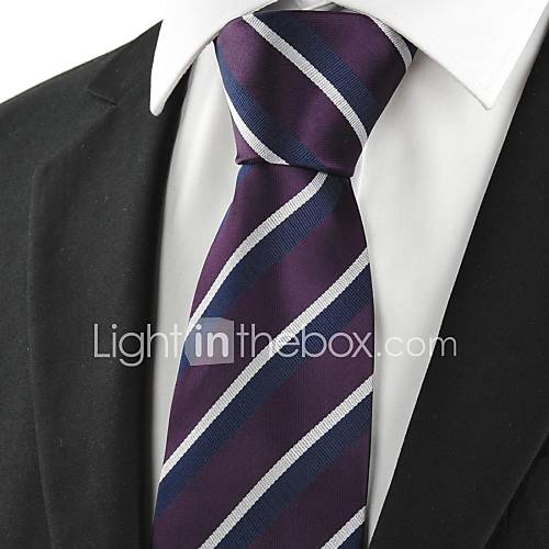 Tie New White Navy Striped Plum Mens Tie Necktie Wedding Party Holiday Gift