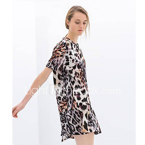 Calary Womens Short Sleeve Leopard Dress