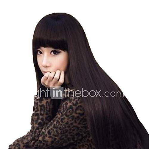 Woman Long Capless Straight Hair Light Brown Synthetic Full Bang Wigs