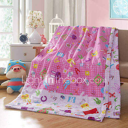 Modern Cotton Quilt Cartoon Words Pink