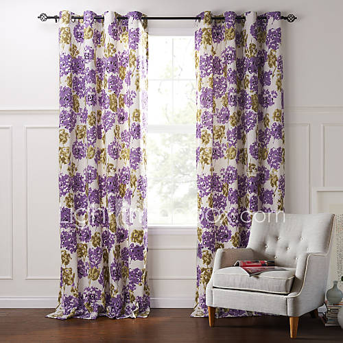 (One Pair) Country Purple Blossoms Spring Style Eco friendly Curtain