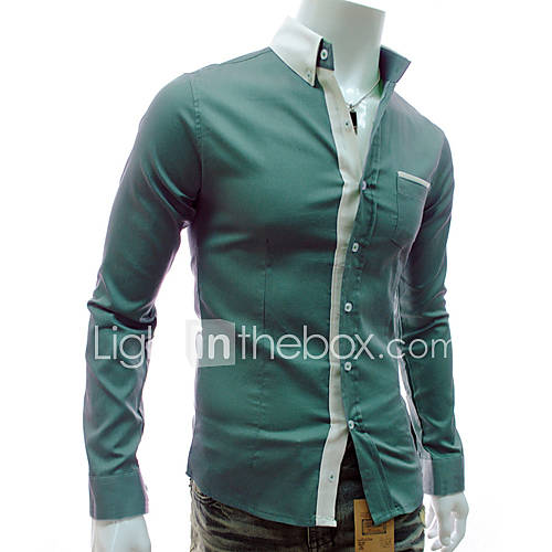 Cocollei stitching color long sleeve casual shirt (peridot)