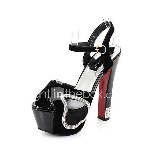 Leatherette Womens Chunky Heel Sling back Sandals with Rhinestone Shoes