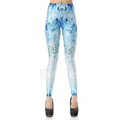 Elonbo Womens Round Collar Digital Printing Coloured Drawing or Pattern Glaciers and Small Flower Style Tight Leggings