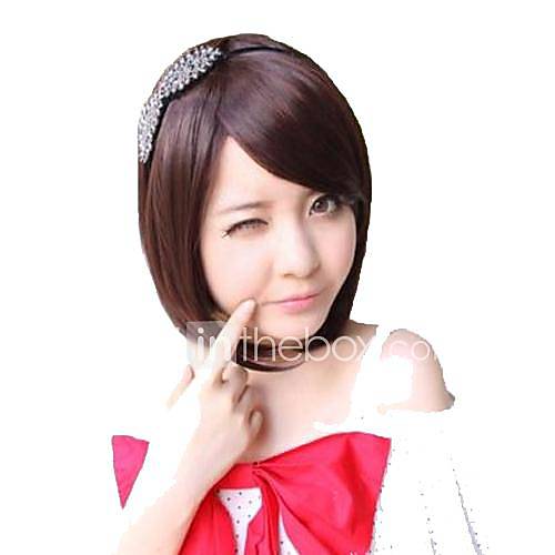 Capless Short Straight Stylish Dark Brown Synthetic Side Bang Wigs