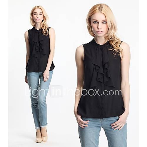 Womens V Collar Flouncing Sleeveless Chiffon Shirt