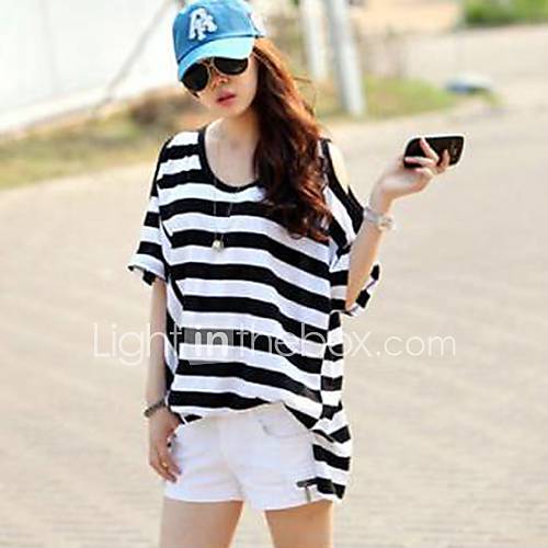 Jinbier Short Sleeve Black White Stripes Loose Fit Shirt