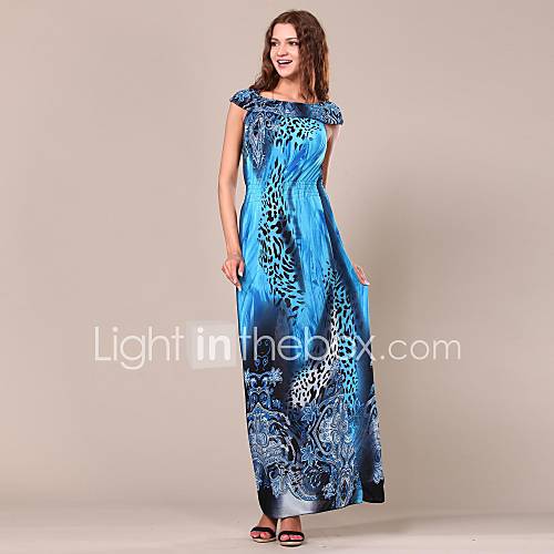 Maya Womens Sexy Leopard Bohemian Print Maxi Beach Long Dress