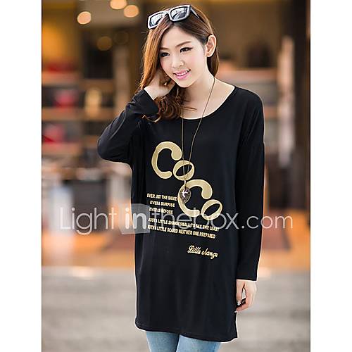 Uplook Womens Casual Round Neck Black Letter Pattern Loose Fit Batwing Long Sleeve T Shirt 317#