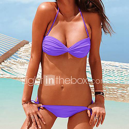 Rose Womens Lace Up Sexy Solid Color Bikini