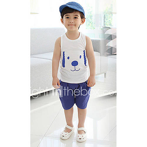 Boys Dog Print Casual Sleeveless Clothing Sets