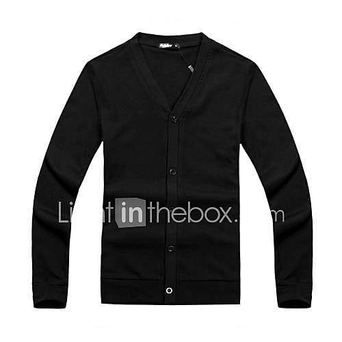 Mens V Collar Slim Cardigan Long Sleeve Shirt