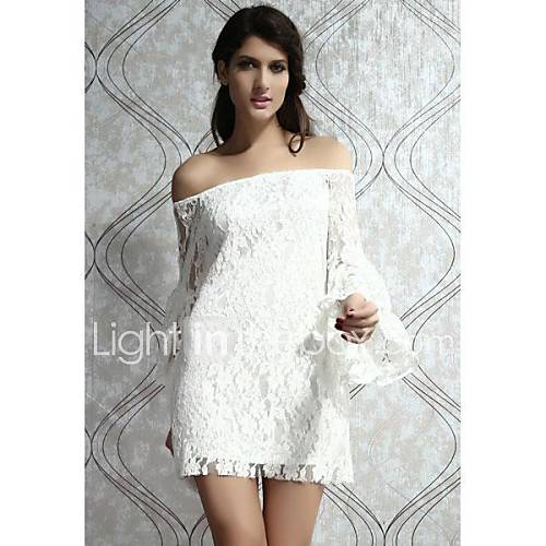 Womens Cream Lace Off The Shoulder Mini Dress