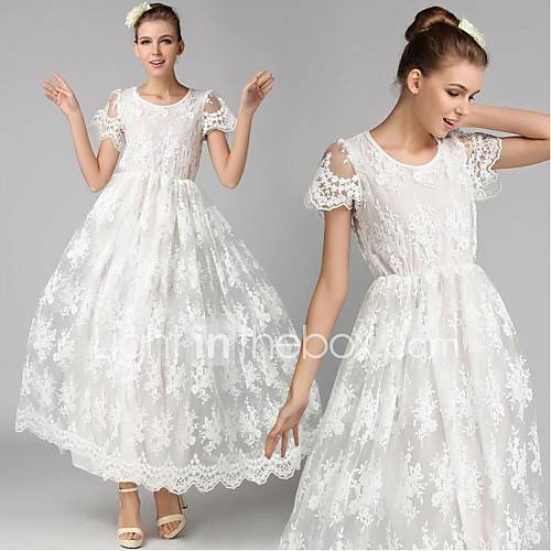 Womens Fashion All Lace Hem Lace Sleeve Ball Dress