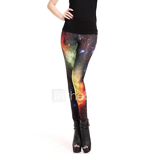 Elonbo Mysterious Milky Way Style Digital Painting High Women Free Size Waisted Stretchy Tight Leggings