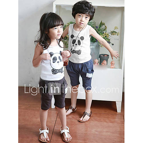 Childrens Panda Print Casual Sleeveless Clothing Sets