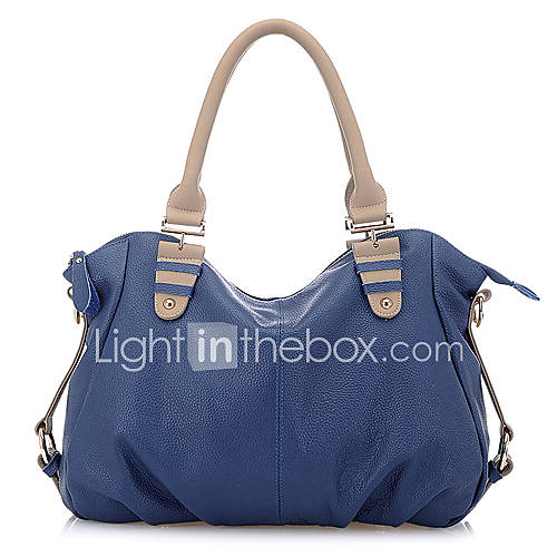 Miyue Womens Casual Real Leather Blue Tote(Blue)