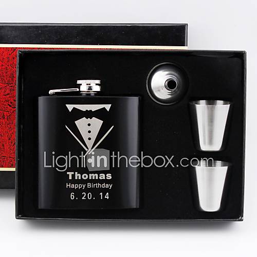 Personalized 4 Pieces Black Stainless Steel 6 oz Flask in Gift Box