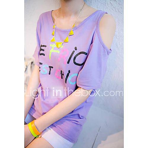 Womens Korean Style Pure Letters Print Irregular Strapless T Shirt