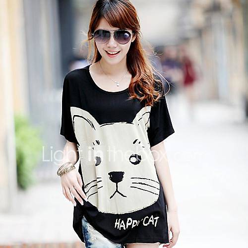 Womens High Quality Print Loose Big Yards Short Sleeve T Shirt Modal Stretch Loose Big Yards T Shirt