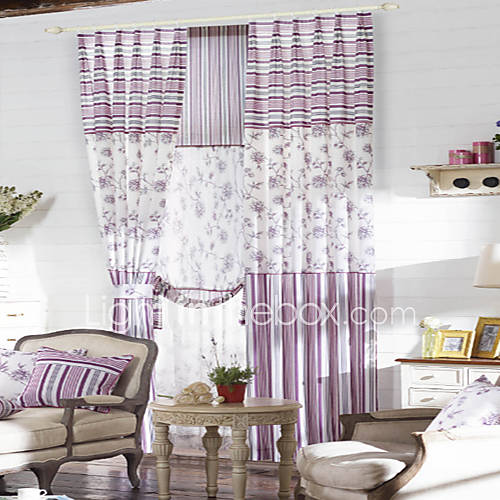 (One Pair) Fresh Country Style Floral Blossoms Striola Energy Saving Curtain