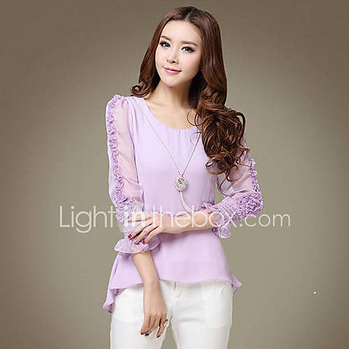 Rxhx Chiffon Long Sleeve Sexy Bottoming Shirt (Purple)