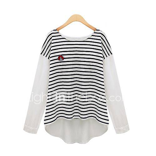 Womens Spring New Stripe Splice Long Sleeve Chiffon Shirt