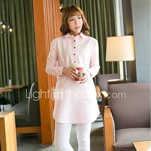 Womens Long Sleeve Solid Color Lengthen Shirt