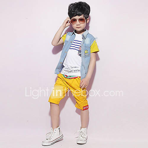 Oudibeila Boys Short Sleeve Denim Shirt(Yellow)