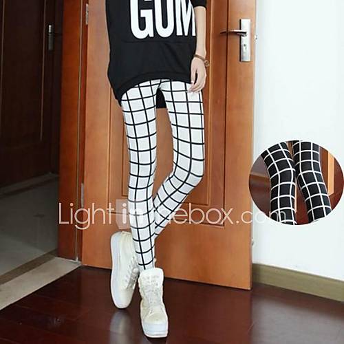 Womens Black White Plaid Elegant Legging Pants