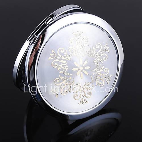 Floral Silver Round Stainless Steel Compact Mirror Favor